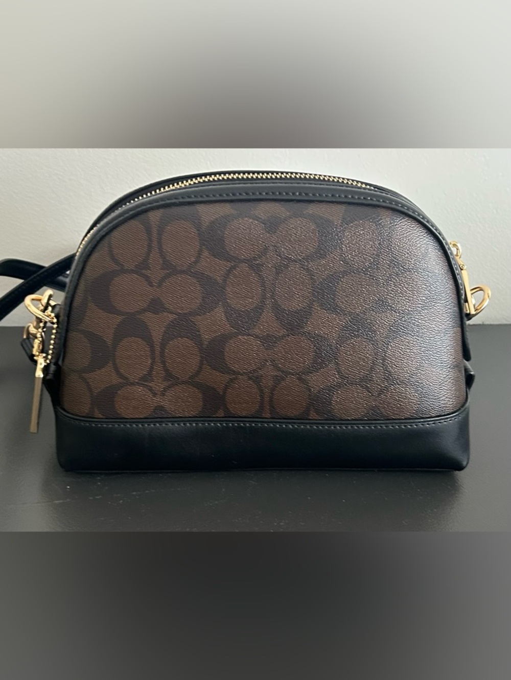 Coach Signature Crossbody Brown Black Leather Trim Gold Hardware shoulder bag - Picture 12 of 14